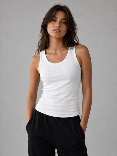 Basic Ribbed Tank Top – White