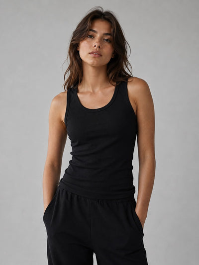 Basic Ribbed Tank Top – Black