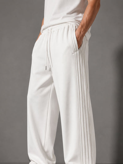 Pleated Wide-Leg Interlock Trousers White