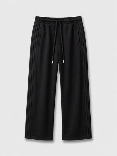 Pleated Wide-Leg Interlock Trousers Black