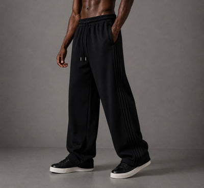 Pleated Wide-Leg Interlock Trousers Black
