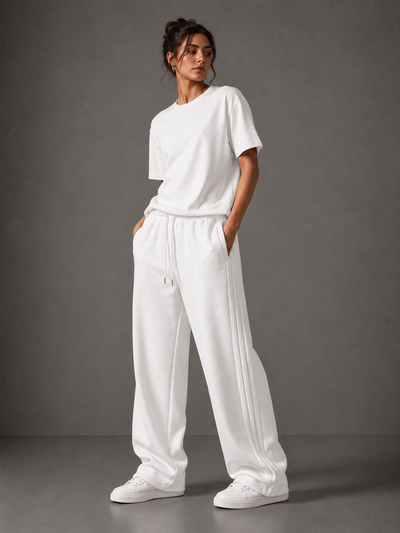 Pleated Wide-Leg Interlock Trousers - White