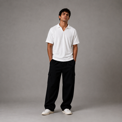 Relaxed Fit Textured Polo T-Shirt – White