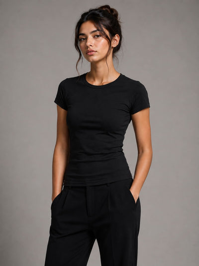 Slim Fit Cotton T-Shirt – Black
