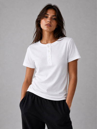 Relaxed Fit Henley T-Shirt – White