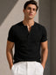Relaxed Fit Henley T-Shirt – Black