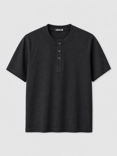 Relaxed Fit Henley T-Shirt – Black