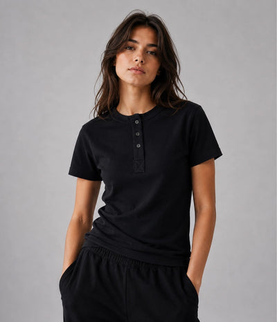 Relaxed Fit Henley T-Shirt – Black