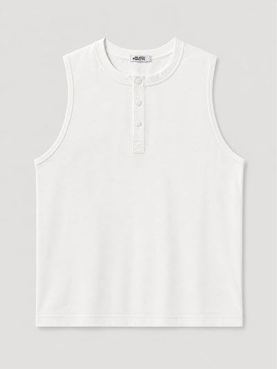 Relaxed Fit Sleeveless Henley T-Shirt – White