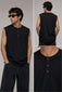Relaxed Fit Sleeveless Henley T-Shirt – Black