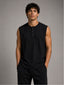 Relaxed Fit Sleeveless Henley T-Shirt – Black