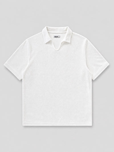 Relaxed Fit Textured Polo T-Shirt – White