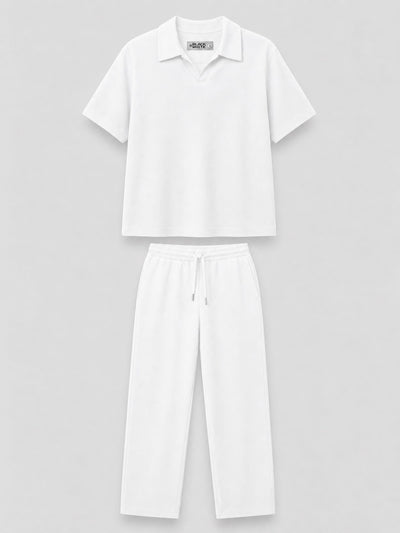 Relaxed Fit Interlock Polo Set White