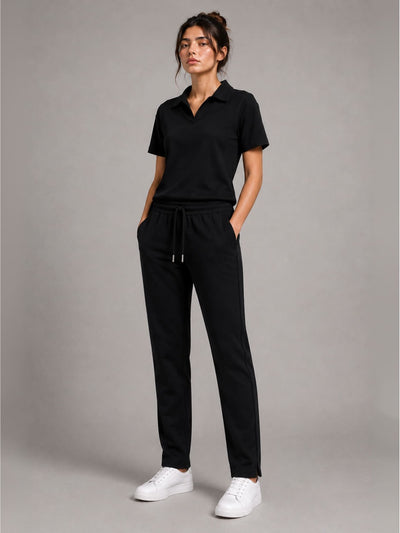 Relaxed Fit Interlock Polo Set Black