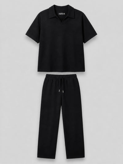 Relaxed Fit Interlock Polo Set Black