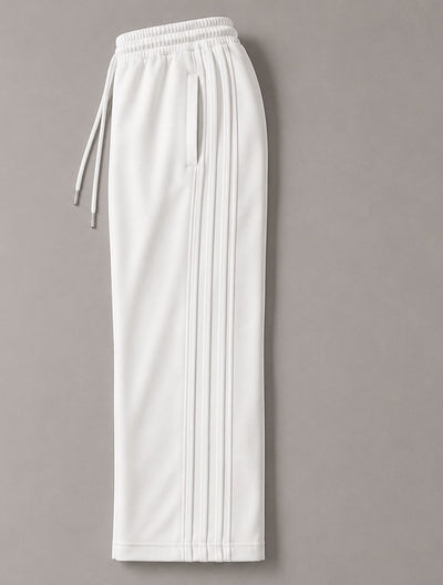 Pleated Wide-Leg Interlock Trousers White