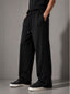 Pleated Wide-Leg Interlock Trousers Black