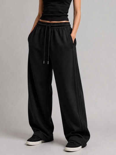Pleated Wide-Leg Interlock Trousers Black