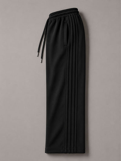 Pleated Wide-Leg Interlock Trousers Black