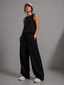 Pleated Wide-Leg Interlock Trousers Black