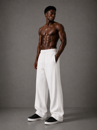 Pleated Wide-Leg Interlock Trousers - White