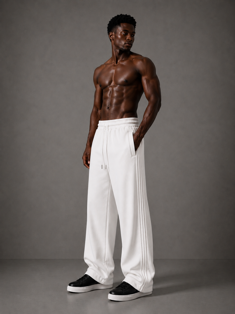 Pleated Wide-Leg Interlock Trousers – White