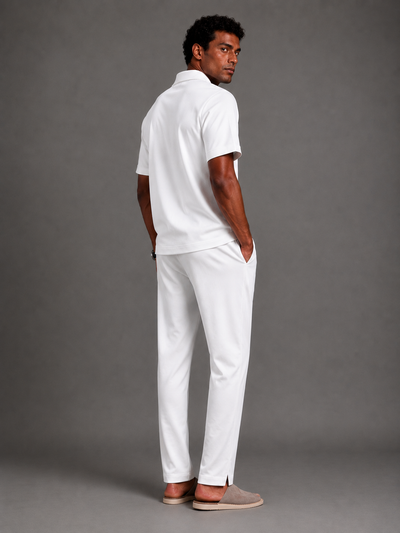 Relaxed Fit Interlock Polo Set White