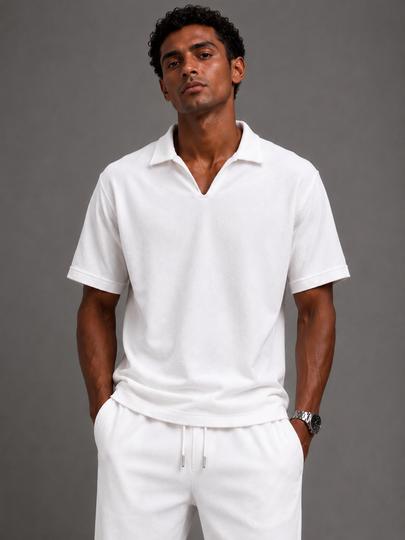 Relaxed Fit Interlock Polo Set – White