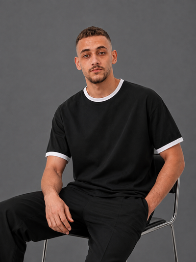 Ringer Interlock Tee Boxy Fit – Black