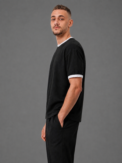 Ringer Interlock Tee Boxy Fit – Black